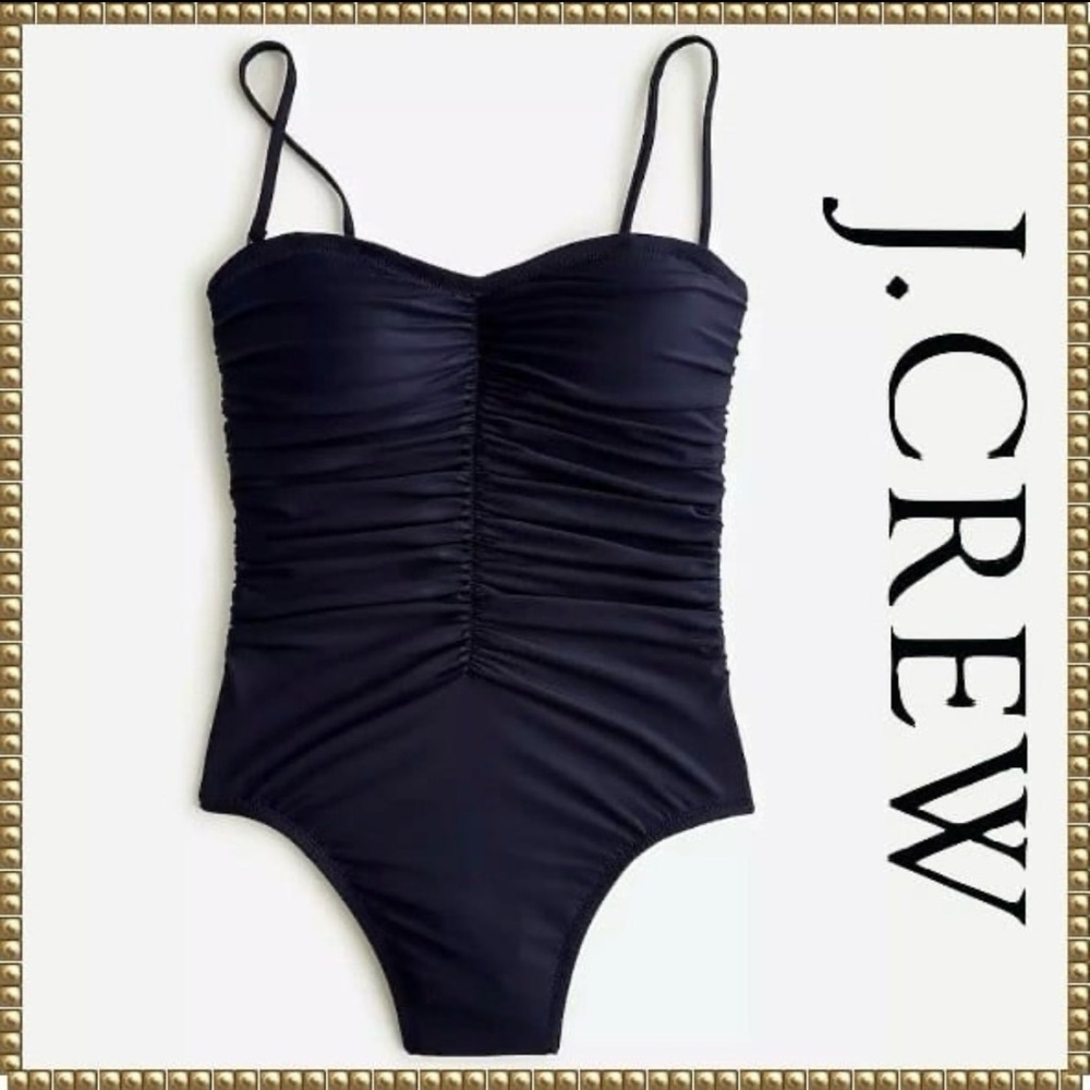 J. Crew Black Ruched Sweetheart Neckline Full Coverage One-Piece Swimsuit Sz 22
